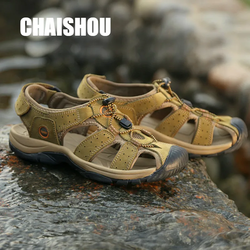 

CHAISHOU shoes men sandals 2019 summer Genuine Leather Casual sandals plus size 38-45 CS-362