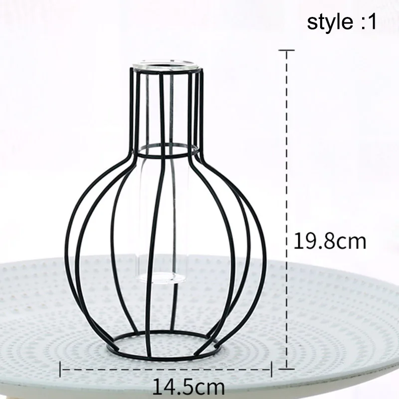 

Wrought Iron Vase Geometric Glass Hydroponic Plant Container Home Decoration Hot Sale
