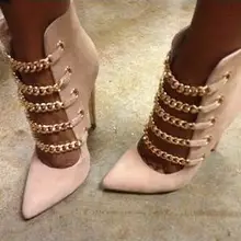 Г. женские ботинки на высоком каблуке весна-лето с вырезом женские ботильоны на тонком каблуке острый носок с цепочками обувь под вечернее платье размер от 34 до 42