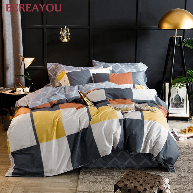 

Comforter Bedding Sets 60s long-staple Cotton Bed Set AB Side Duvet Cover Double Bed Sheets Pillowcase Queen King Size 4pcs Set