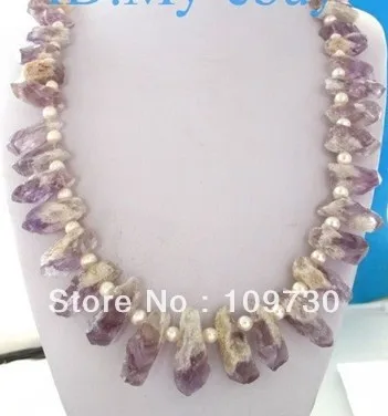

Jewelry 0012581 White Freshwater Pearl & Rough Trunk Amethyst Necklace 14KGP GP