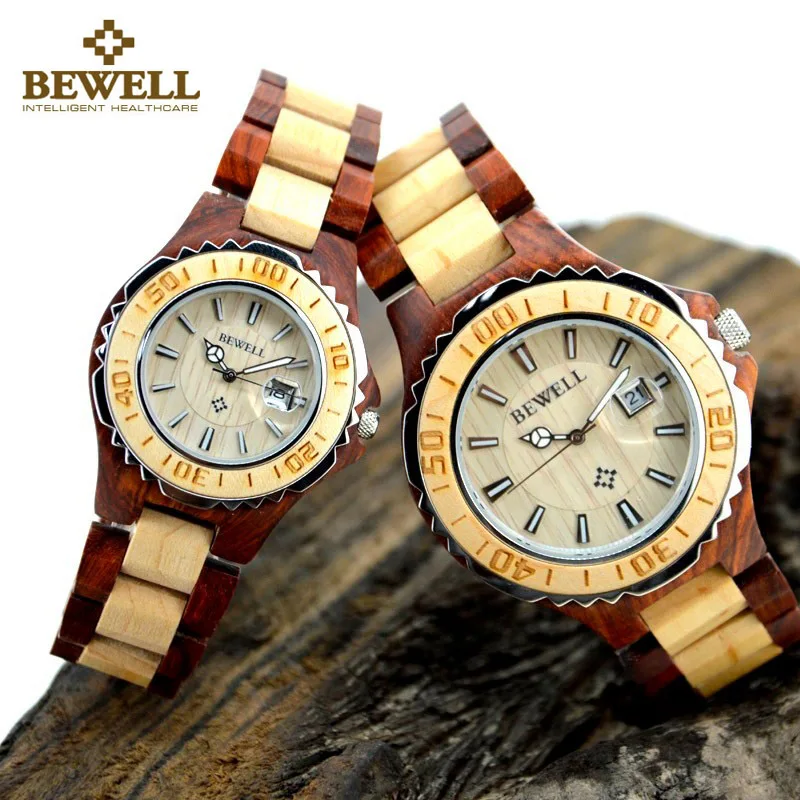 Review Top  BEWELL 100B Couple Wooden Quartz Watch Men and Women Handmade Lightweight Date Display Fashion Watc
