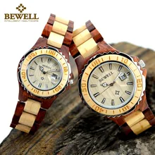 BEWELL Bois Femme Montres pour Dames De Luxe Top Marque 2016 Couple Montre-Bracelet Hommes Quartz Amant de Montres Boîte 100B 1-pièce