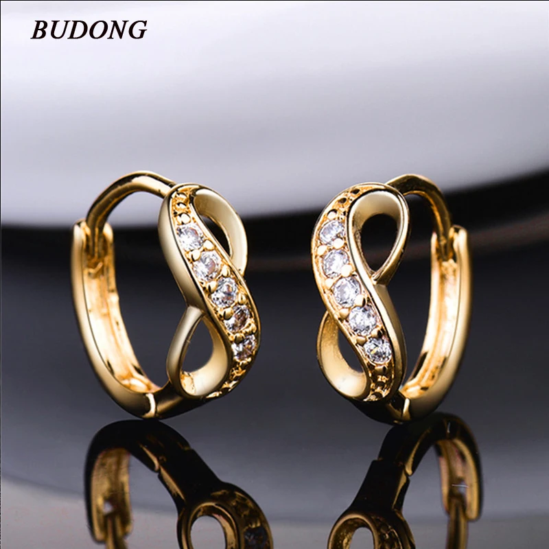 BUDONG Twist Cross Circle Hoop Infinity Earrings Silver Gold Color Earring for Women font b Crystal