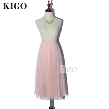 KIGO 2 слоя повседневные женские сетчатые тюлевые Юбки Высокая талия юбка-пачка средней длины комплект пуловер+ кожаная юбка винтажная Saia Faldas KL0164H