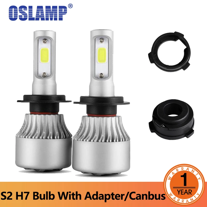 

Oslamp S2 Series LED Car Headlight H7 With Adapter KP-108 COB LED Headlight 72W 8000LM 6500K Car LED Headlights Bulb for Honda