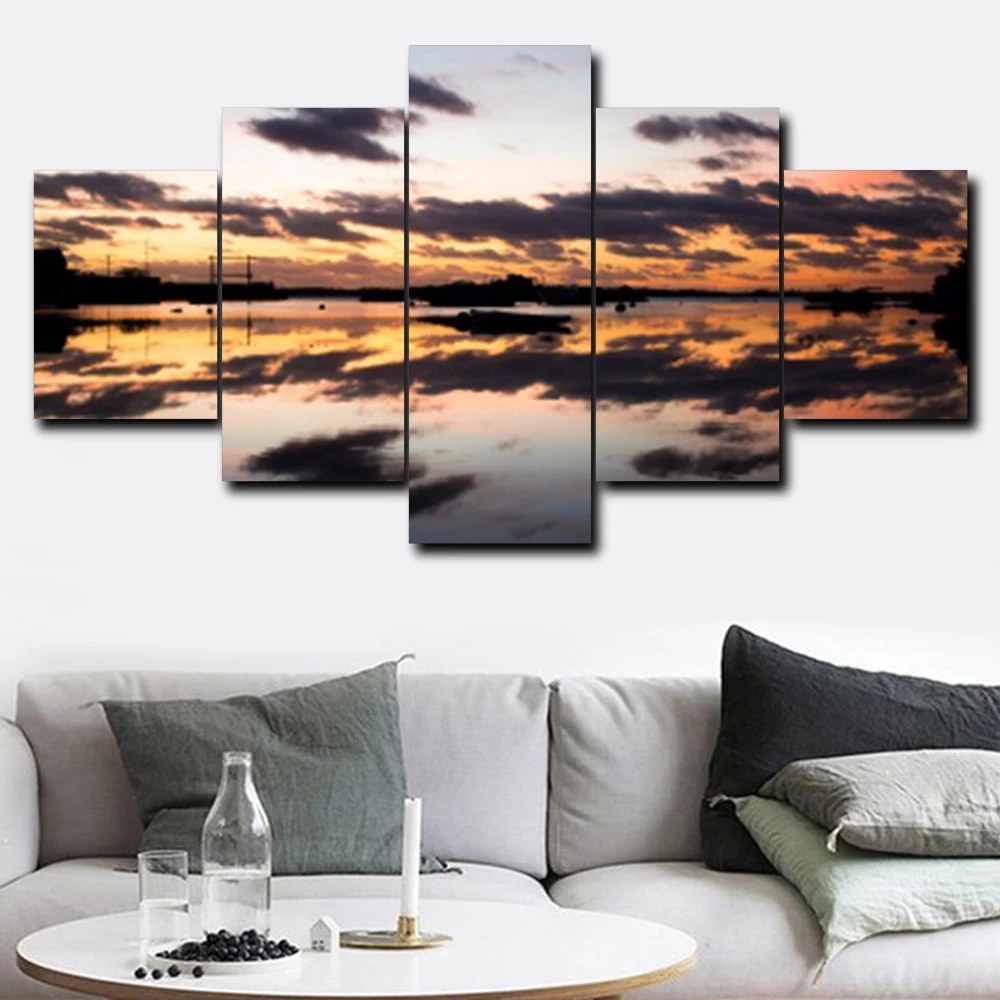 

Laeacco 5 Panel Sunrise Posters and Prints Decorative Wall Charts Picture Abstract Canvas Paintings on the Wall Home Decoration
