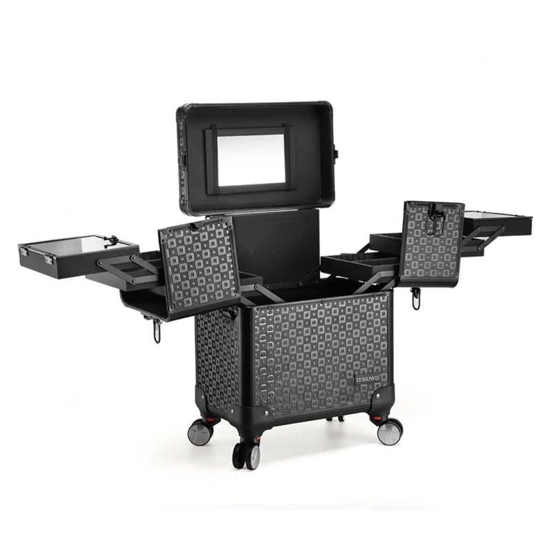 TENSUNVIS Makeup Case aesthetic black professional universal wheels trolley cosmetic box makeup case the best beauty case 4622