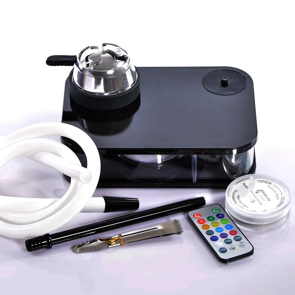 Acrylic Arab Hookah Set with Lamp Square Box Include Shisha Silicone Pipe Tool