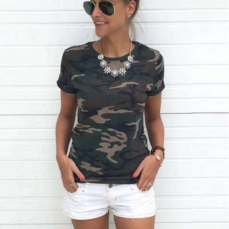

Women Camouflage T Shirt 2018 Summer Short Sleeve T -Shirt Girls Casual Tops Tees Slim O -Neck Female Cotton Tops Plus Size