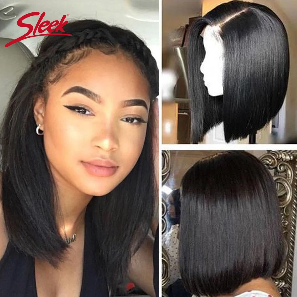 Sleek Brazilian Straight Lace Front Human Hair Wigs Short Bob Lace Front Human Hair Wigs For Women Full and Thick Remy Hair