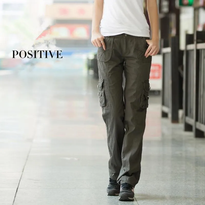 Женские прямые брюки карго Pantalon свободные джинсовые с несколькими карманами для