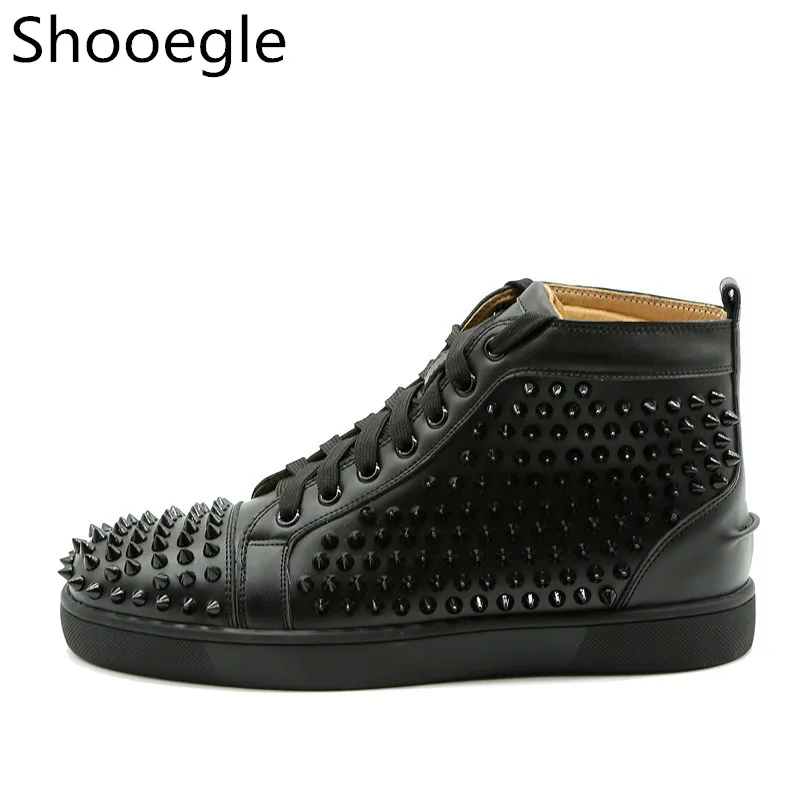 Men Spike Stud leather casual shoes rivets sneaker lace up flat high top men casual outdoor men shoes Zapatillas Hombre