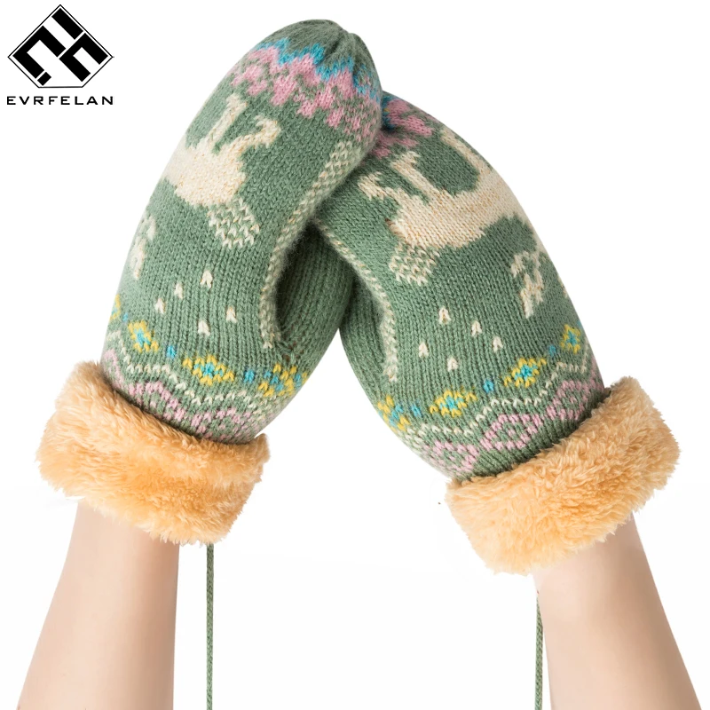 Evrfelan Trendy Rope Mittens Knitted Cotton Winter Gloves Lovely Elk