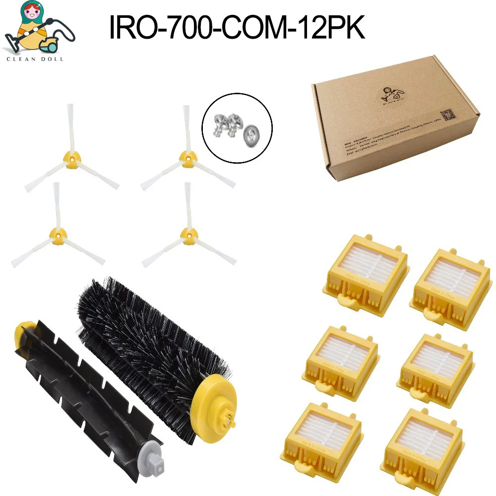Запасная часть для замены боковая щетка HEPA фильтр роликовая главных щеток для iRobot Roomba 700 770 780 790 аксессуары - Цвет: IRO-700-COM-12PK