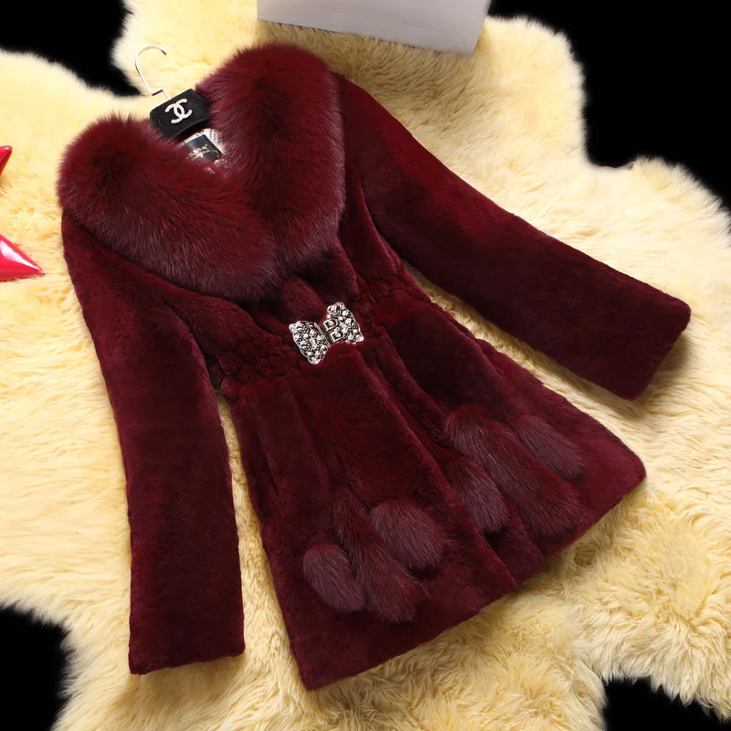 

Winter new imitation beaver rabbit fur coat of long style lady fox fur collar repair artificial fur coat