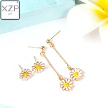 XZP летние милые маленькие с ромашками, эмалированное длинные серьги для женщин титановая Роза позолоченный металл ювелирные изделия девушки лучший подарок