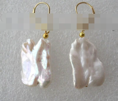 

hj 00421 baroque white keshi reborn freshwater pearl dangle earrings 14K