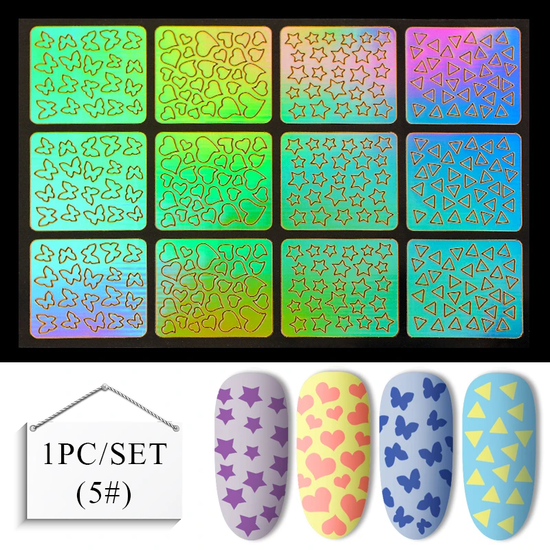 Гель-лак для ногтей виниловый наконечник руководство по переводу шаблон наклейки для ногтей Полые лазерные наклейки для дизайна ногтей трафаретная наклейка инструмент для дизайна ногтей 1 шт
