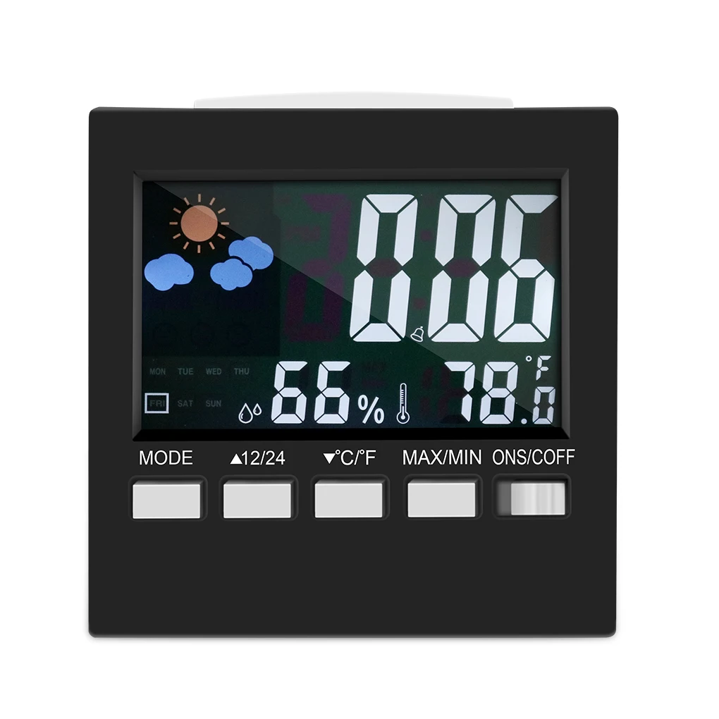 Digital Colorful LCD Thermometer Hygrometer Clock Alarm Snooze Function