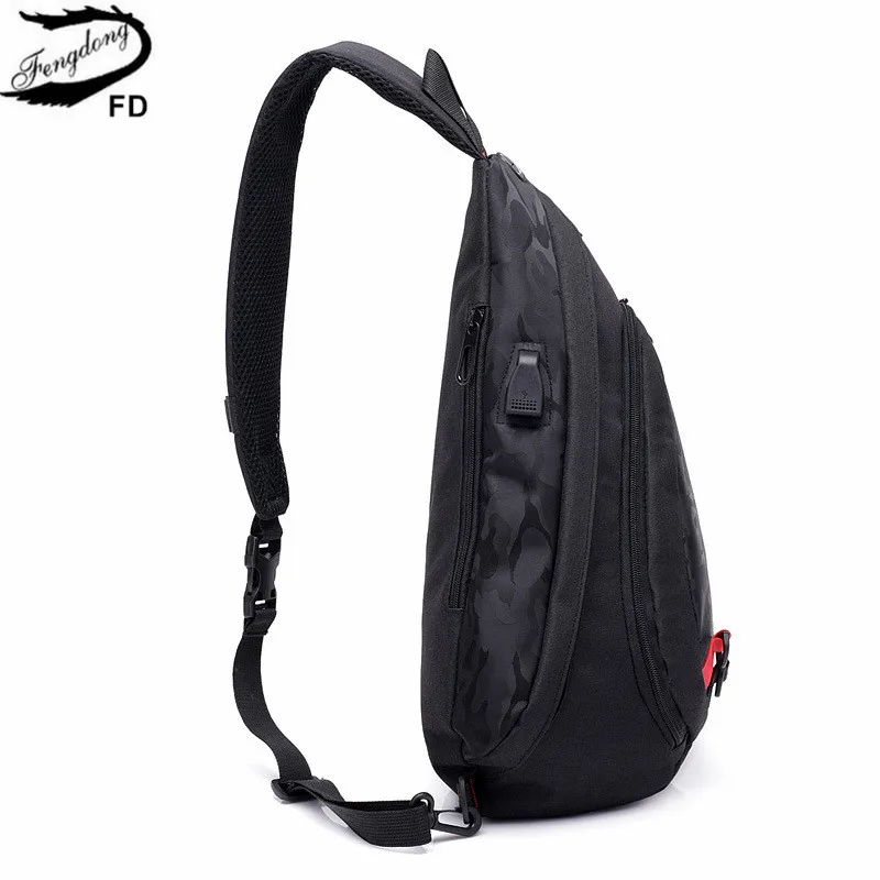 FengDong, водонепроницаемая тканевая мужская сумка через плечо, маленькая черная камуфляжная нагрудная сумка на одно плечо, сумки для мужчин, рюкзак, рюкзак