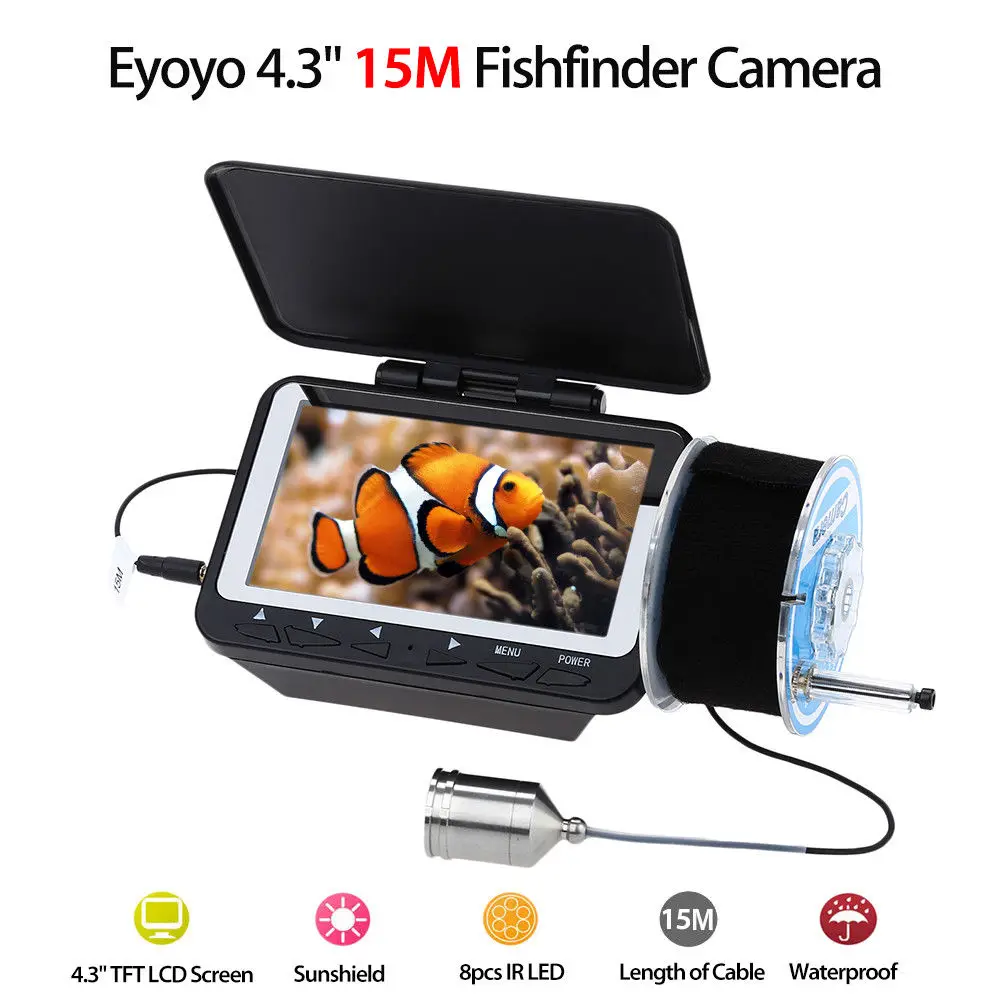 Eyoyo F06 4.3 LCD TFT 320*240 Monitor IR Fish Finder Detector Underwater Vision Fishing Camera Waterproof On Rod Portable LED