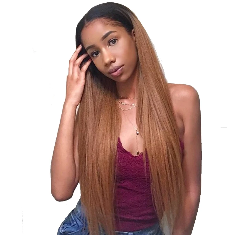 Kinky Straight 1b/30 Ombre Blonde Lace Front Human Hair Wigs 13X4 130