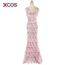 XCOS 2018 Новое Стильное вечернее платье с двойным v-образным вырезом vestido de festa официальное вечернее платье роскошное розовое длинное платье с