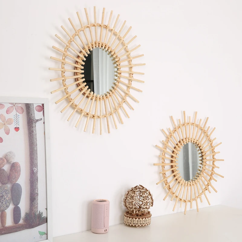 50 см ротанговое зеркало круглое зеркало для макияжа туалетное Настенное подвесное художественное Скульптурное украшение для дома настенные украшения R1624