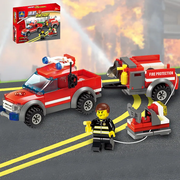 

Free Shipping Enlighten 143pcs firefighting crew children educational assembling toys diy building blocks fire national car