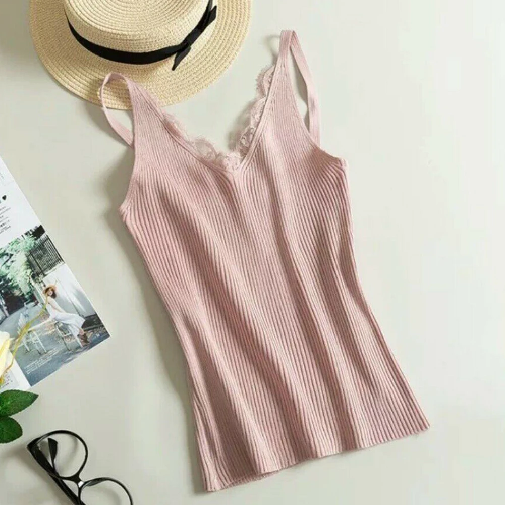 

Lace Top Camis Sexy Tank Top Women Camisole Ladies New Solid Colour V-Neck Sleeveless Shirt Backless Summer Shirt Female