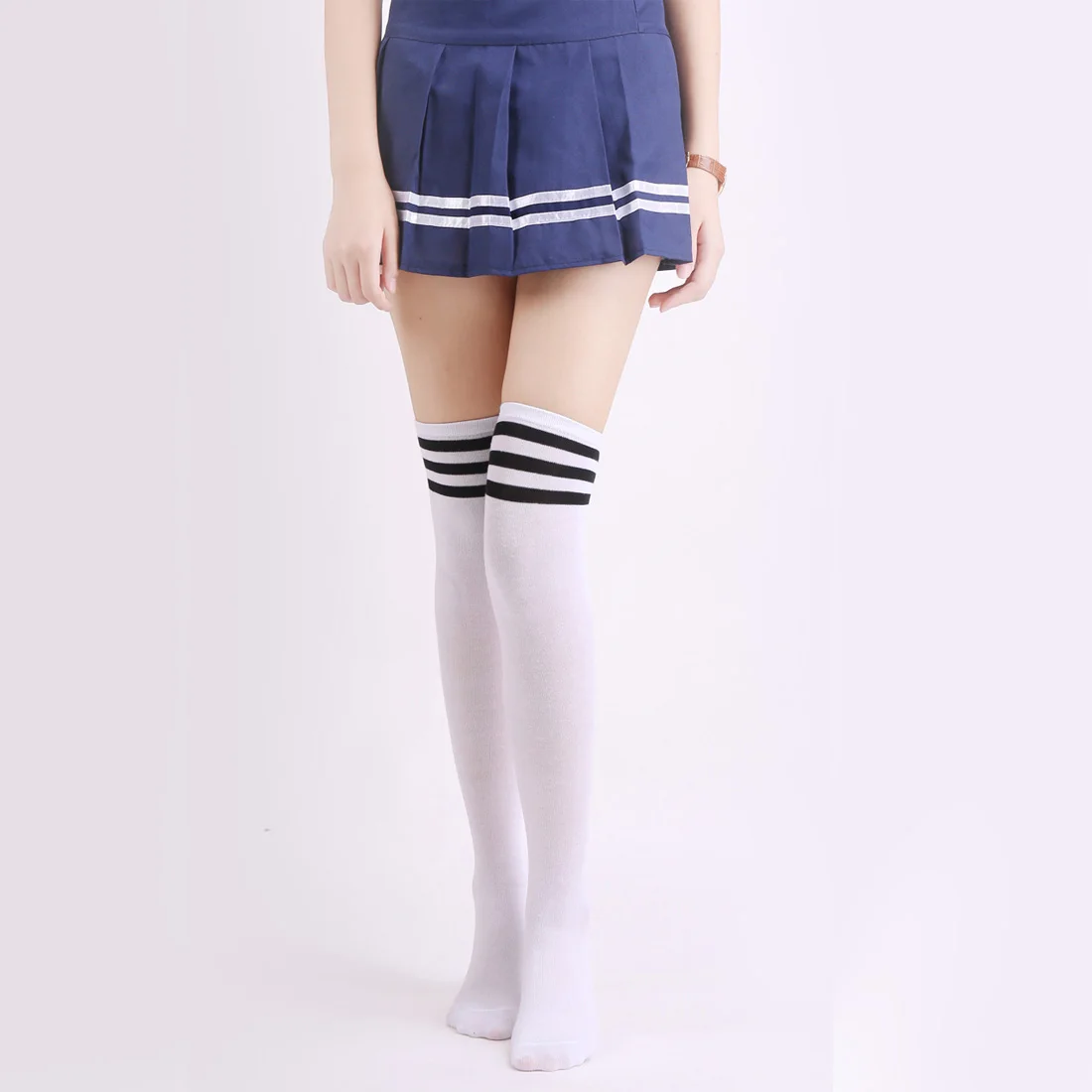 High Sexy Cotton Socks Women's Striped Over Knee Girl Lady Black/White Sock Three bars over knee high-barrel socks student Socks