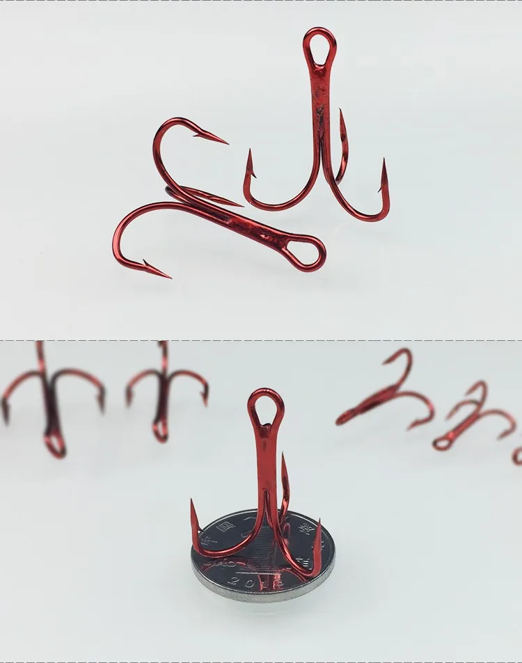 50 PCS] Multiple Size Blood / Red Treble Hook for Fishing Lures