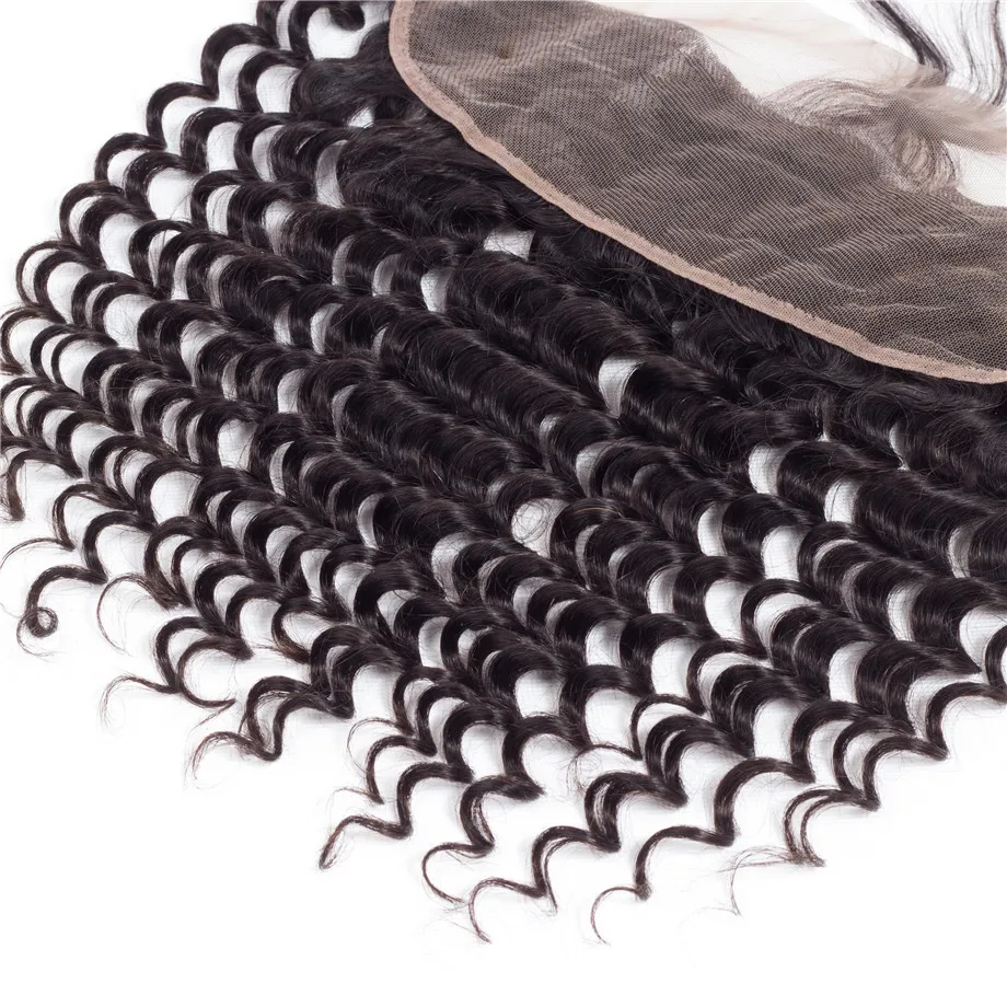 Блестящие пучки волос глубокая волна с закрытием 13*4 фронтальные бразильские пучки волос плетения с закрытием человеческих волос для наращивания