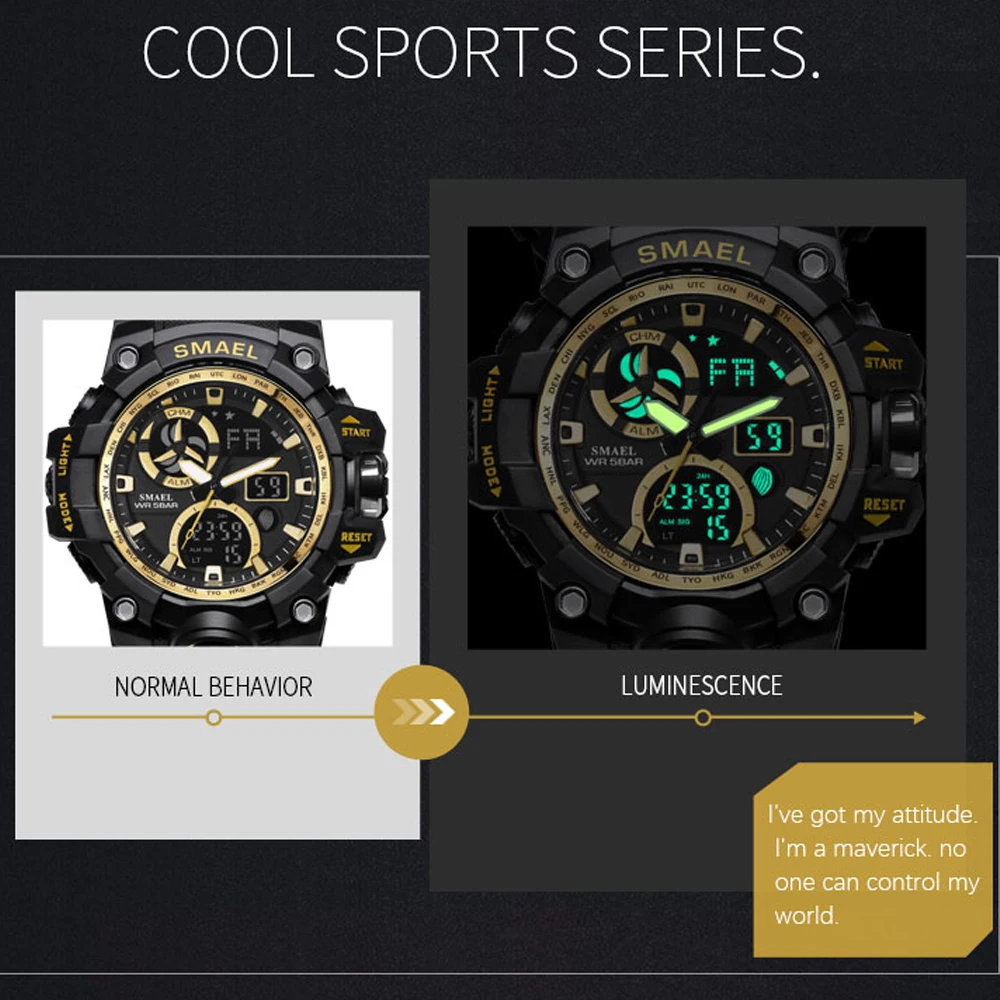 SMAEL Waterproof Military Men's Watches Sport Digital Watch Men Wristwatches Dual Display Quartz Wa