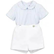 Летний костюм из 2 предметов в испанском стиле для мальчиков: рубашка+ шорты хлопковая детская одежда для маленьких мальчиков