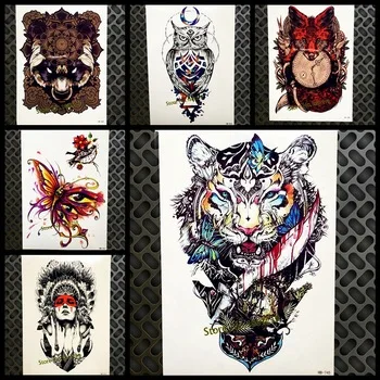 Flash Forest Tiger Broadsword Tattoo Waterproof Butterfly Henna Tatoo For Men Women Body Arm Art Fake Temporary Tattoo Stickers