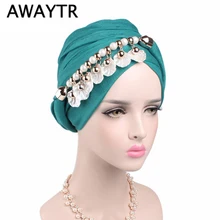 AWAYTR женские повязки на голову с цветком из смолы, жемчужный головной платок, мусульманские повязки на голову 270 см, банданы, новые повязки на голову