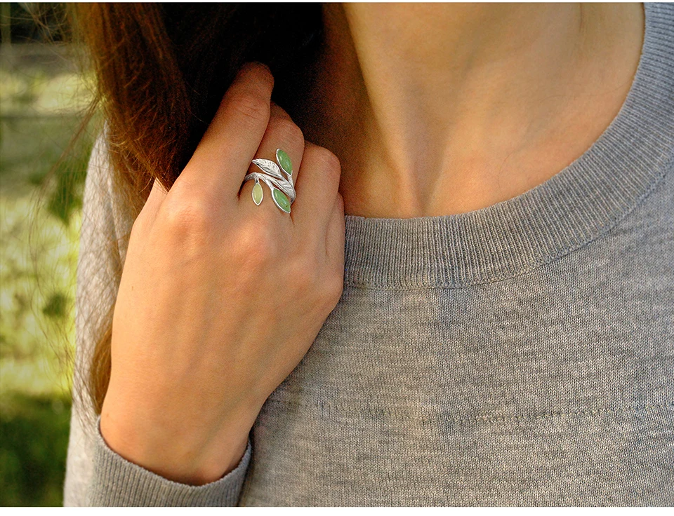 Lotus Fun реальные 925 пробы серебро Натуральный камень творческий ручной Fine Jewelry Весна в воздухе листья комплект ювелирных изделий Для женщин
