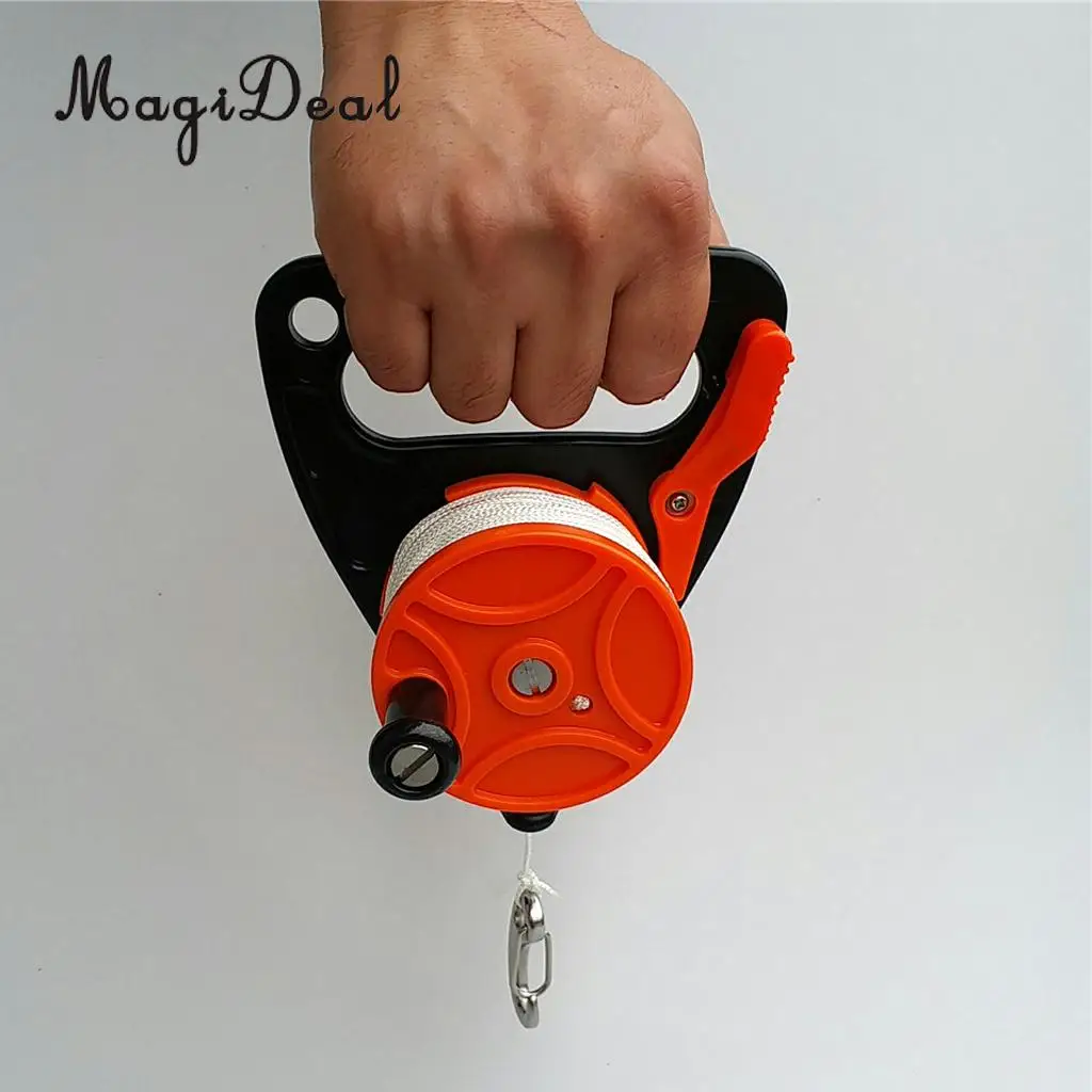 MagiDeal SMB Dive Wreck Cave Reel with Handle, 150ft Line, Thumb Stopper, Clip Hook for Underwater Scuba Diving Diver Snorkeling