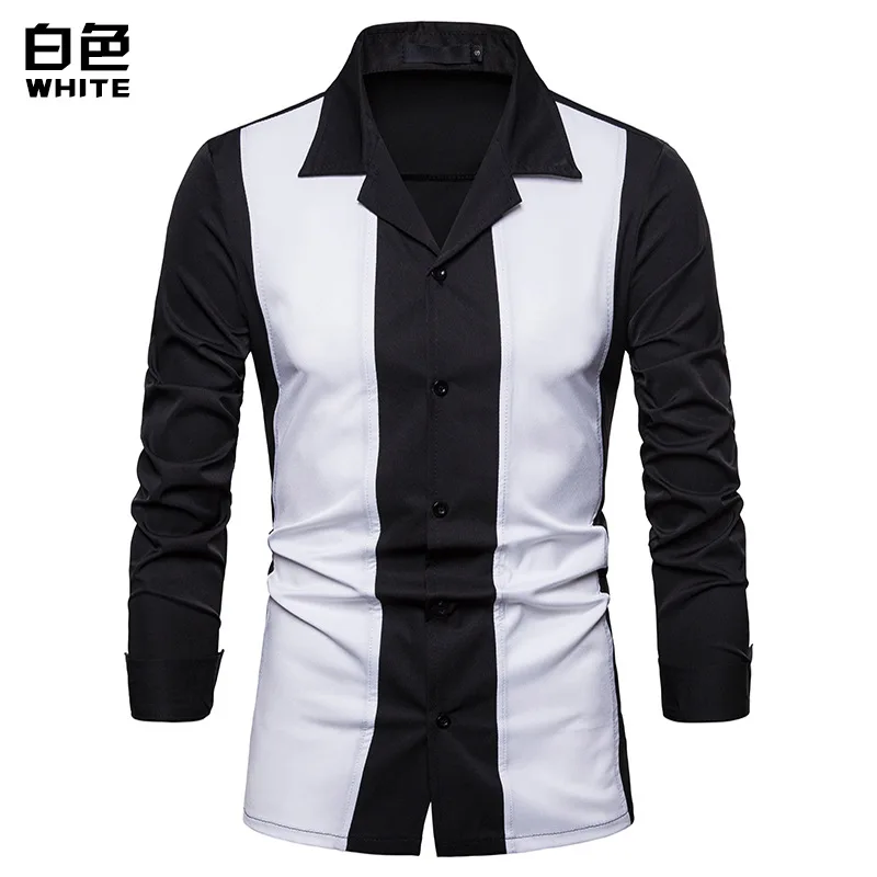 

Men Shirt 2019 Spring New Men Fashion Loose Patchwork Shirt Mens Clothing Casual Social Business Long Sleeve Shirt Men
