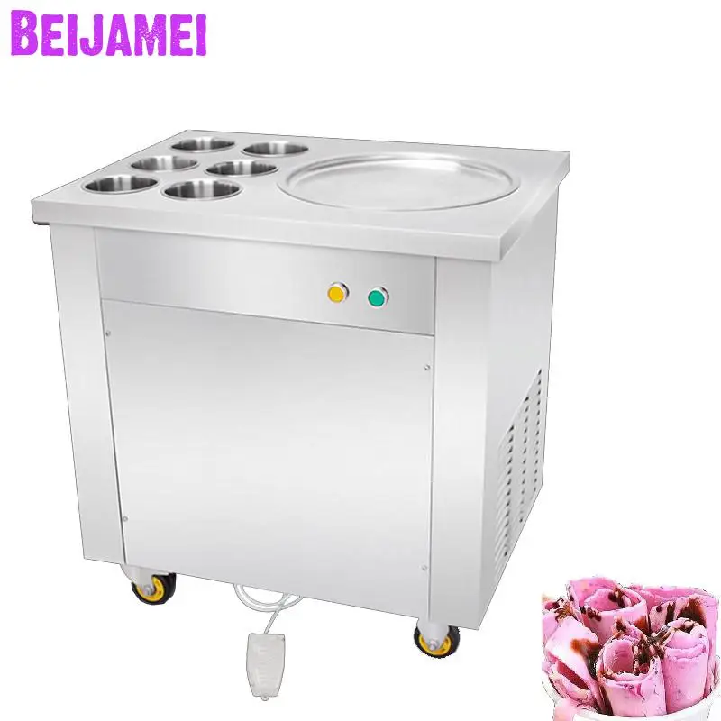 

BEIJAMEI New Arrival Thailand Flat Pan Fried Ice Cream Roll Making Frying Yogurt Ice Cream Rolls Machine Price