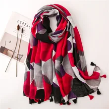Шарф из вискозного шелка Женский стильный красный платок-хиджаб одеяло обертывание шеи шарф осень [6621]