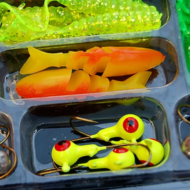 35Pcs Soft Worm Lure Carp + 10 Lead Head Jig Hooks Simulation Suite Soft Fishing Baits Set Wholesale Drop shipping #0109