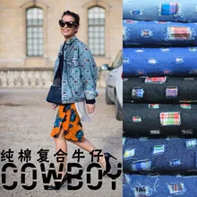 Customized 150cm width double deck hole cowboy lattice tartan Denim jean cotton Cloth Fabric Shirt coat