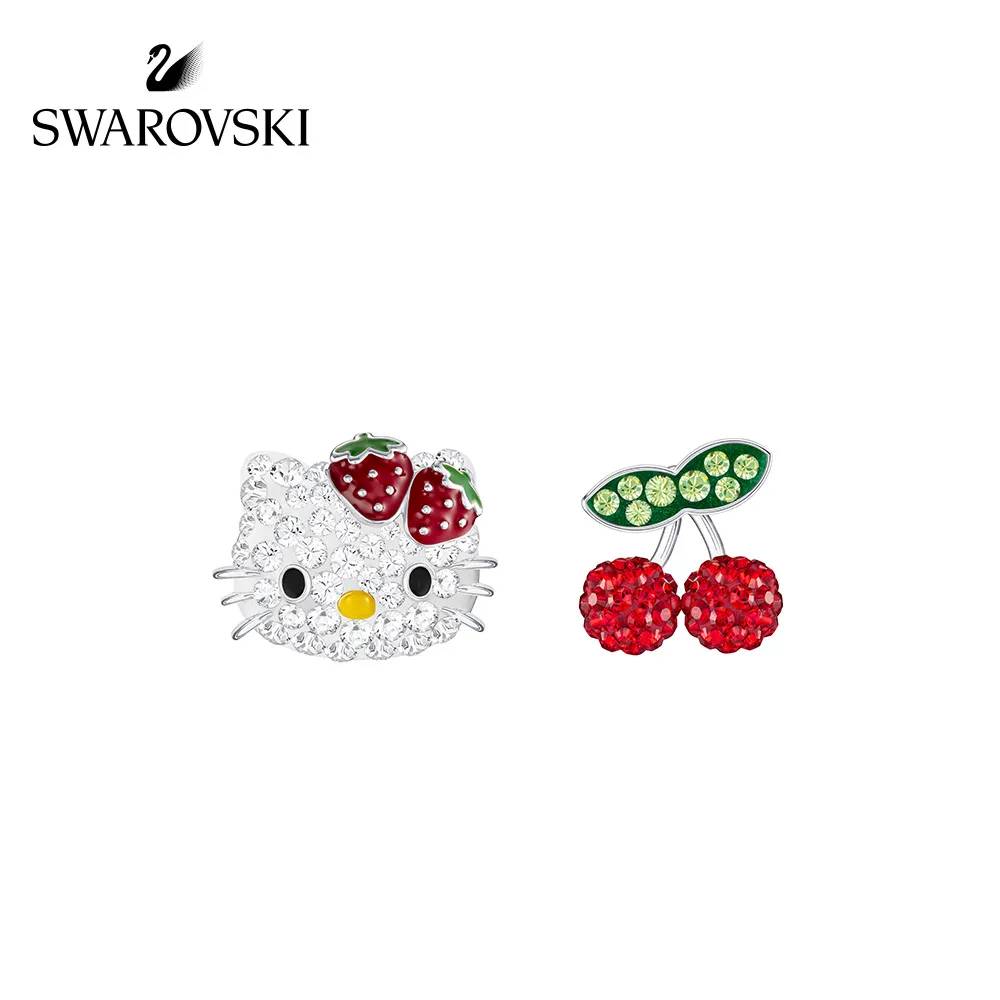 

Original Genuine Swarovski HELLO KITTY asymmetric cute cherry stud earrings for lady Female crystal ear ornament 5368973