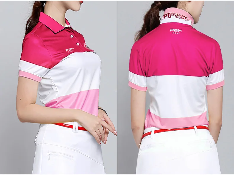 2017 pgm ملابس السيدات النسخة الكورية من golf خياطة اللون قصير كم تي شيرت تنفس تمتد ، شحن مجانا