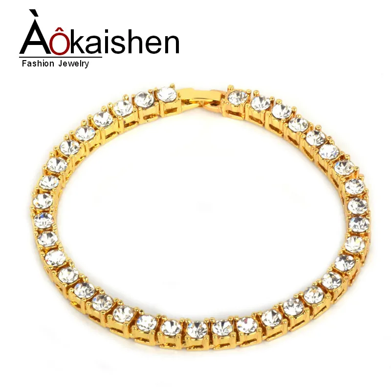 7 дюймов 8 дюймов Для мужчин хип-хоп браслет сплав олова цвета: золотистый, серебристый Iced Out Украшенные стразами 1 ряд теннис браслет-цепочка прямая