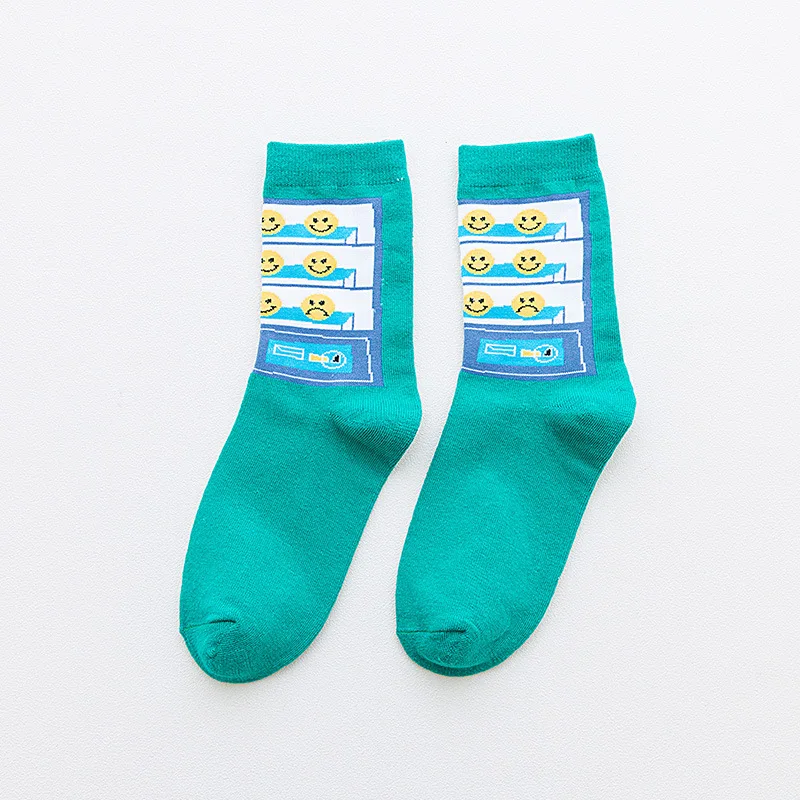 Женские носки с принтом, хлопковые эластичные прочные носки с героями мультфильмов, европейские и американские носки для девочек в стиле Харадзюку - Цвет: Зеленый