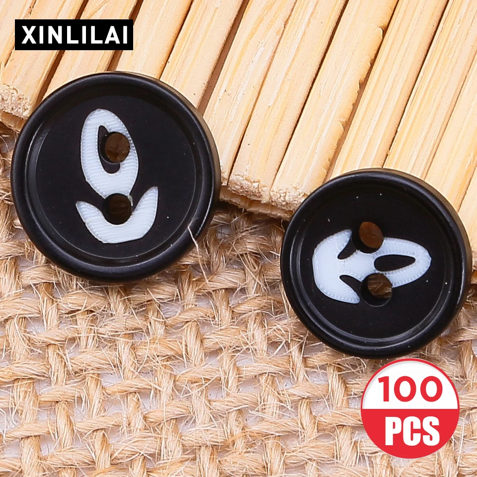 

10/11.5/15.5/15mm 100pcs Resin Black Lace Buttons Round Four Holes Wooden Suit Buttons Four Holes Shirt Buttons Sewing Fastener